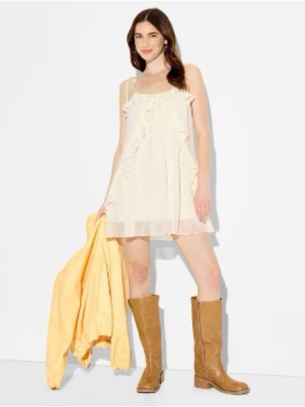 NWT Women’s Wild Fable Boho Ruffle Mini Dress Cream Sz XXL Flowy Summer Ruffle